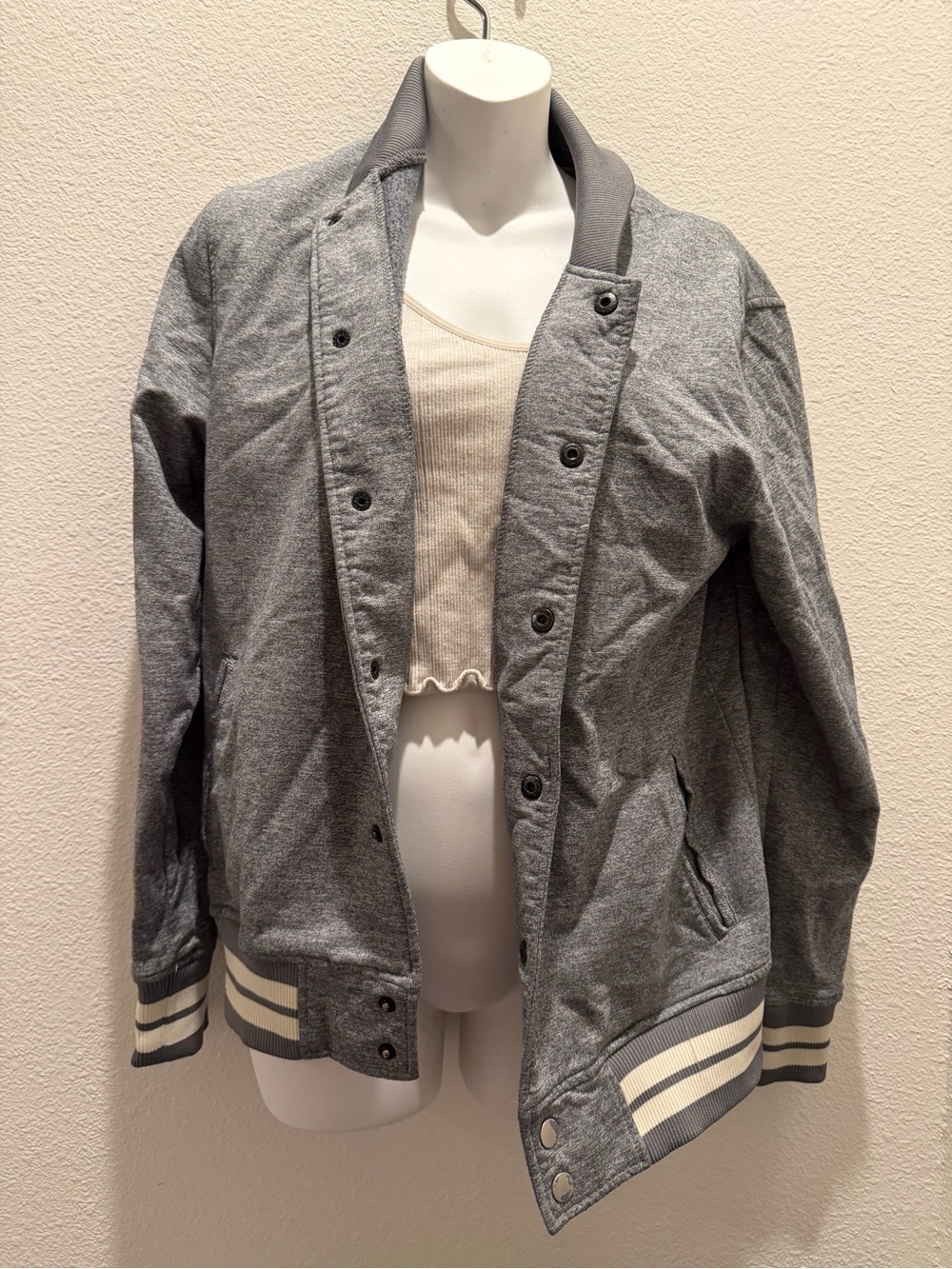 Brooklyn Cloth Gray Bomber Jacket with Striped Cuffs